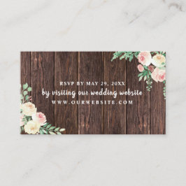 Rustic Wood Blush Floral bruiloft RSVP Informatiekaartje