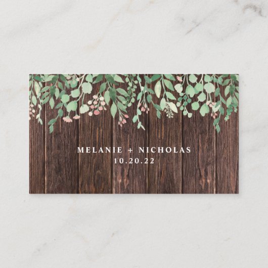 Rustic Wood Blush Floral bruiloft RSVP Informatiekaartje (Achterkant)