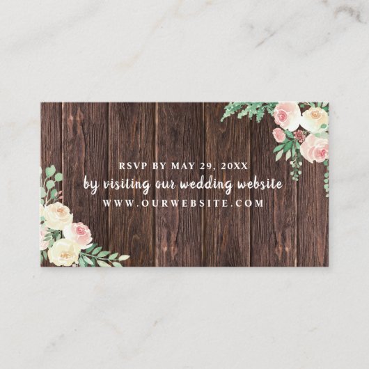 Rustic Wood Blush Floral bruiloft RSVP Informatiekaartje (Voorkant)