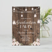 Rustic Wood Blush Floral Graduation Party Kaart (Staand voorkant)