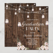 Rustic Wood Blush Floral Graduation Party Kaart (Voorkant / Achterkant)