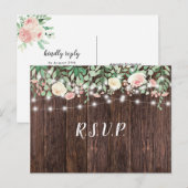 Rustic Wood Blush Floral Lights bruiloft rsvp Uitnodiging Briefkaart (Voorkant / Achterkant)