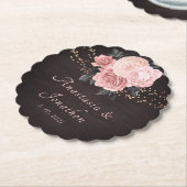 Rustic Wood Blush Floral String Lights Wedding Kartonnen Onderzetters (Gekanteld)