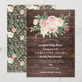 Rustic Wood Blush Floral verrassing baby shower Kaart (Voorkant / Achterkant)