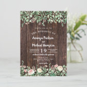 Rustic Wood Blush Floral Wedding Invitation Kaart (Staand voorkant)