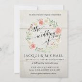 Rustic Wood Blush Ivory Rozen Leaf Wreath Wedding Kaart (Voorkant)