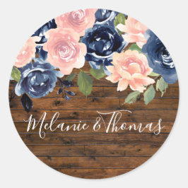 Rustic Wood Blush & Navy Wedding Engagement Party Ronde Sticker