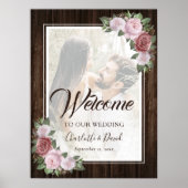 Rustic Wood Blush Pink Floral Photo Welcome Sign Poster (Voorkant)