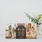Rustic Wood Blush Pink Floral Wedding 2 Foto Bedankkaart (Staand voorkant)