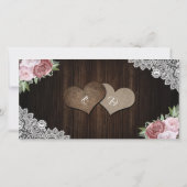 Rustic Wood Blush Pink Floral Wedding 2 Foto Bedankkaart (Achterkant)