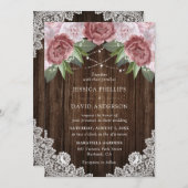 Rustic Wood Blush Pink Floral Wedding Invitations Kaart (Voorkant / Achterkant)