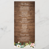 Rustic Wood Blush Pink Floral Wedding Programmakaart (Achterkant)
