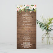 Rustic Wood Blush Pink Floral Wedding Programmakaart (Staand voorkant)