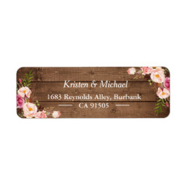 Rustic Wood Blush Pink Romantic Floral Etiket
