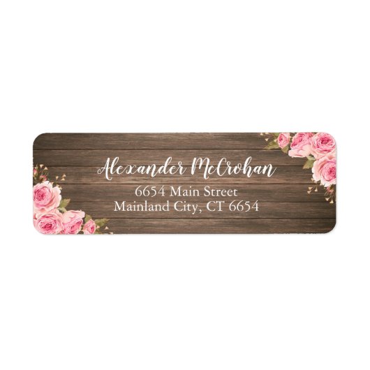 Rustic Wood Blush Pink Waterverf Floral Etiket (Voorkant)
