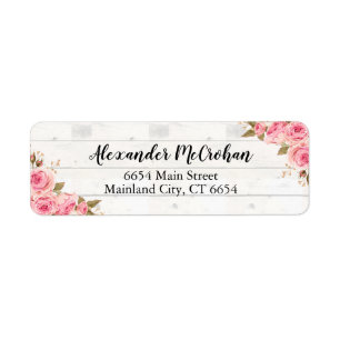 Rustic Wood Blush Pink Waterverf Floral Etiket