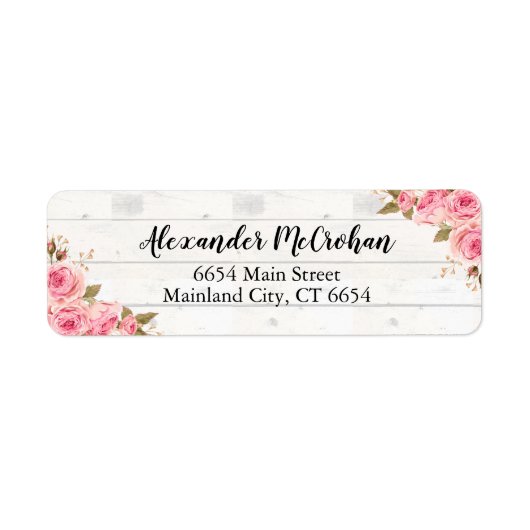 Rustic Wood Blush Pink Waterverf Floral Etiket (Voorkant)