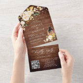 Rustic Wood Blush Rozen Bindende QR-code All In One Uitnodiging (Afscheurbaar)