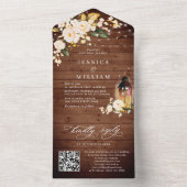 Rustic Wood Blush Rozen Bindende QR-code All In One Uitnodiging (Binnen)