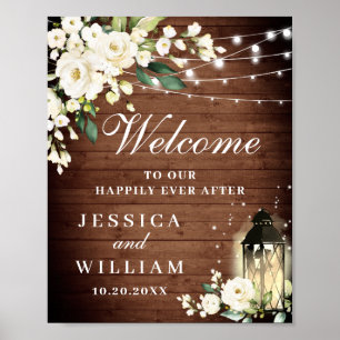 Rustic Wood & Blush Rozen Floral Weddenschap Welko Poster