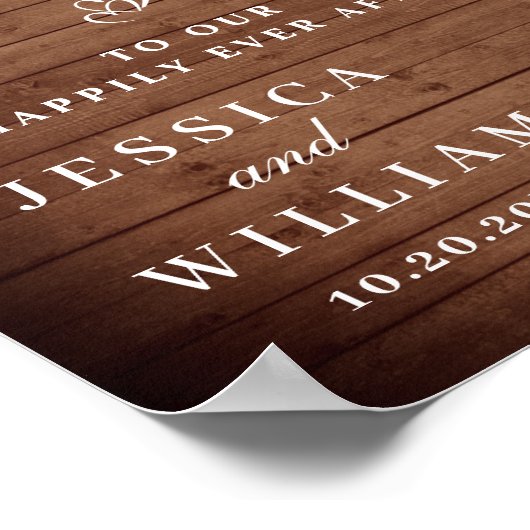 Rustic Wood & Blush Rozen Floral Weddenschap Welko Poster (Hoek)