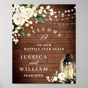 Rustic Wood & Blush Rozen Floral Weddenschap Welko Poster