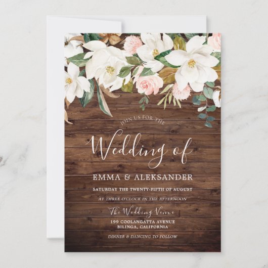 Rustic Wood Blush & White Floral Wedding Kaart (Voorkant)