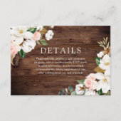 Rustic Wood Blush & White Flowers Weddenschap Deta Informatiekaartje (Voorkant)