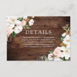 Rustic Wood Blush & White Flowers Weddenschap Deta Informatiekaartje