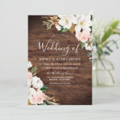 Rustic Wood Blush & White Flowers Wedding Kaart (Staand voorkant)