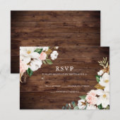 Rustic Wood Blush & White Flowers Wedding RSVP Kaartje (Voorkant / Achterkant)