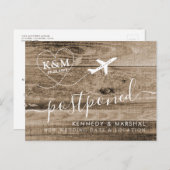 Rustic Wood Board hercheduled Beach Wedding Rustic Aankondigingskaart (Voorkant / Achterkant)