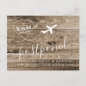 Rustic Wood Board hercheduled Beach Wedding Rustic Aankondigingskaart (Voorkant)