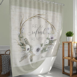 Rustic Wood Boerderij House Floral Wreath Sage Scr Douchegordijn