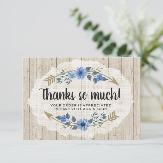 Rustic Wood & Bohemen Waterverf Hartelijk dank Kaart (Staand voorkant)