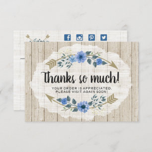 Rustic Wood & Bohemen Waterverf Hartelijk dank Kaart