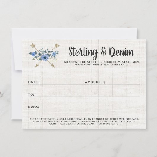 Rustic Wood & Bohemian Arrow Cadeaubon Kaart (Achterkant)