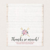 Rustic Wood Bohemian Floral Arrows Dank je wel Kaart (Buitenkant ongevouwen)