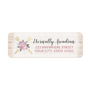 Rustic Wood Bohemian Floral Arrows Return Address Etiket