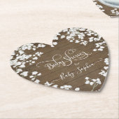 Rustic Wood Boho Baby's Breath Floral Baby shower Kartonnen Onderzetters (Gekanteld)