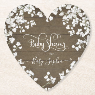 Rustic Wood Boho Baby's Breath Floral Baby shower Kartonnen Onderzetters