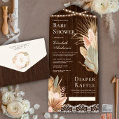 Rustic Wood Boho Dried Palm Pampas Baby shower All In One Uitnodiging