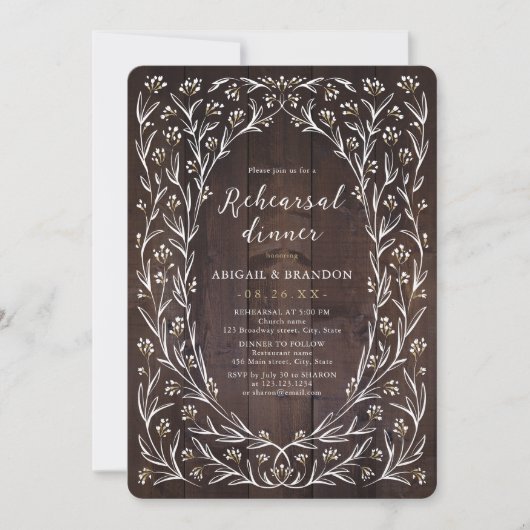 Rustic Wood Boho Floral Country Rehearsal Dinner Kaart (Voorkant)