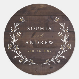 Rustic Wood Boho Floral Country Weddenschap Ronde Sticker