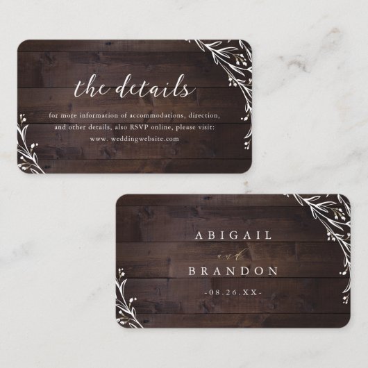 Rustic Wood Boho Floral country Wedding Details En Informatiekaartje (Voorkant / Achterkant)