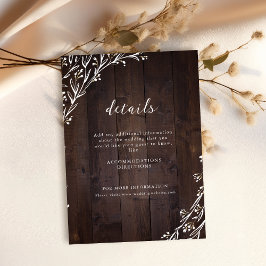 Rustic Wood Boho Floral country Wedding Details Informatiekaartje