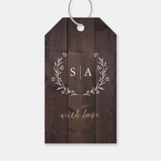 Rustic Wood Boho Floral country Wedding monogram Cadeaulabel (Voorkant)