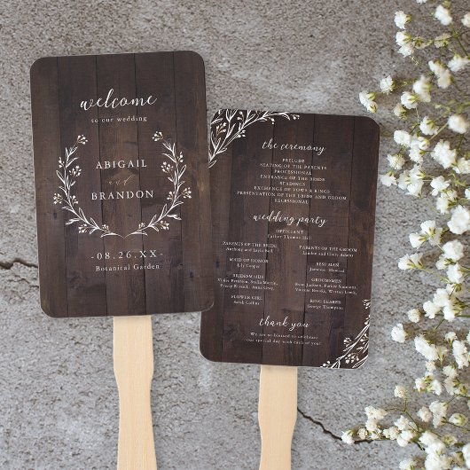 Rustic Wood Boho Floral Country Wedding Programme Handwaaier