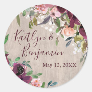 Rustic Wood Boho Floral Lights Versatile Wedding Ronde Sticker