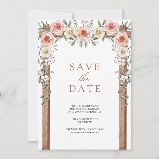 Rustic Wood Boho Floral Photo Canopy Wedding Save The Date (Voorkant)